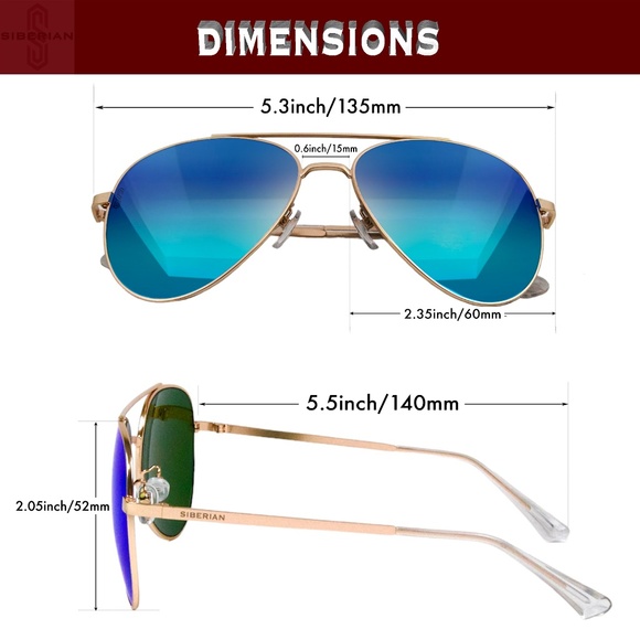 SIBERIAN Genuine Glass lenses BLUE Flash Premium Aviator Sunglasses Pilot 60mm - Picture 4 of 15